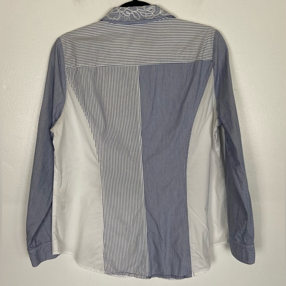 Chico’s Embroidered Patchwork Shirt Size 1 US M Button Down Long Sleeve Cotton - Picture 3 of 9
